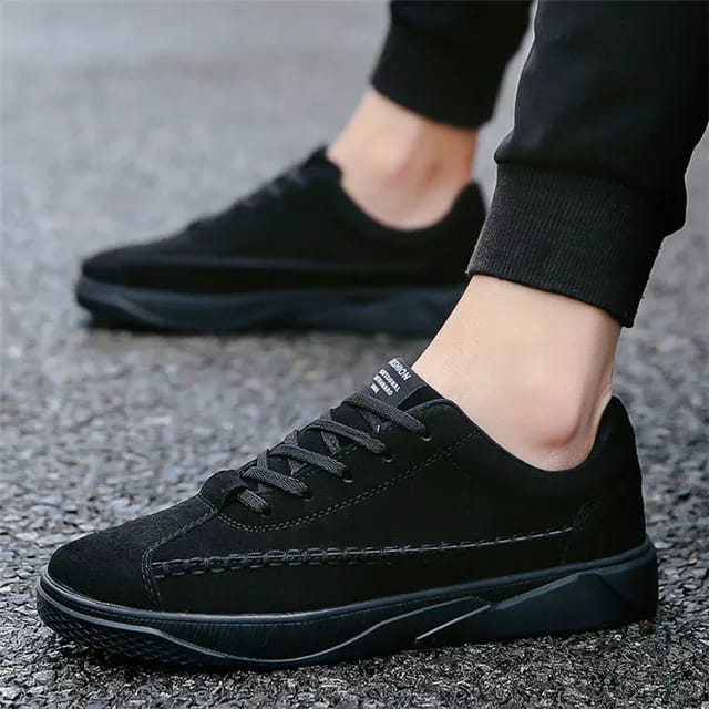 Black Men's fashion casual flat canvas shoes (MCS_2012002) - Gifts Zone